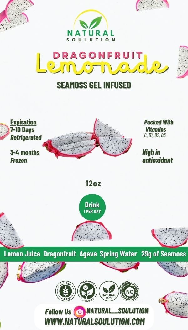 Dragonfruit Sea Moss Gel lemonade 12 oz